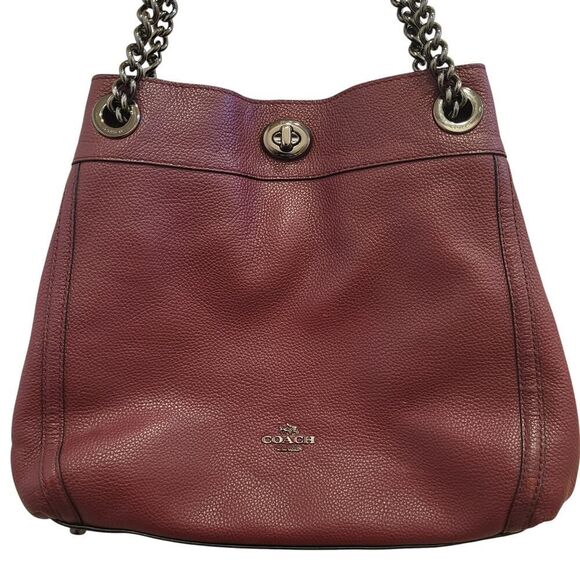 Coach Edie Shoulder Tote Pebbled Leather Oxblood & Gunmetal Authentic-Some wear - Picture 1 of 16